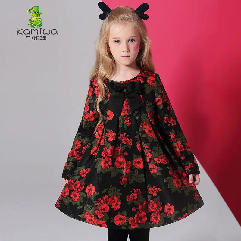 

Girls Dresses KAMIWA 2018 Baby Autumn Floral Printing Bowknot Toddler Long sleeve Teenage Children's Clothing Kids Clothes