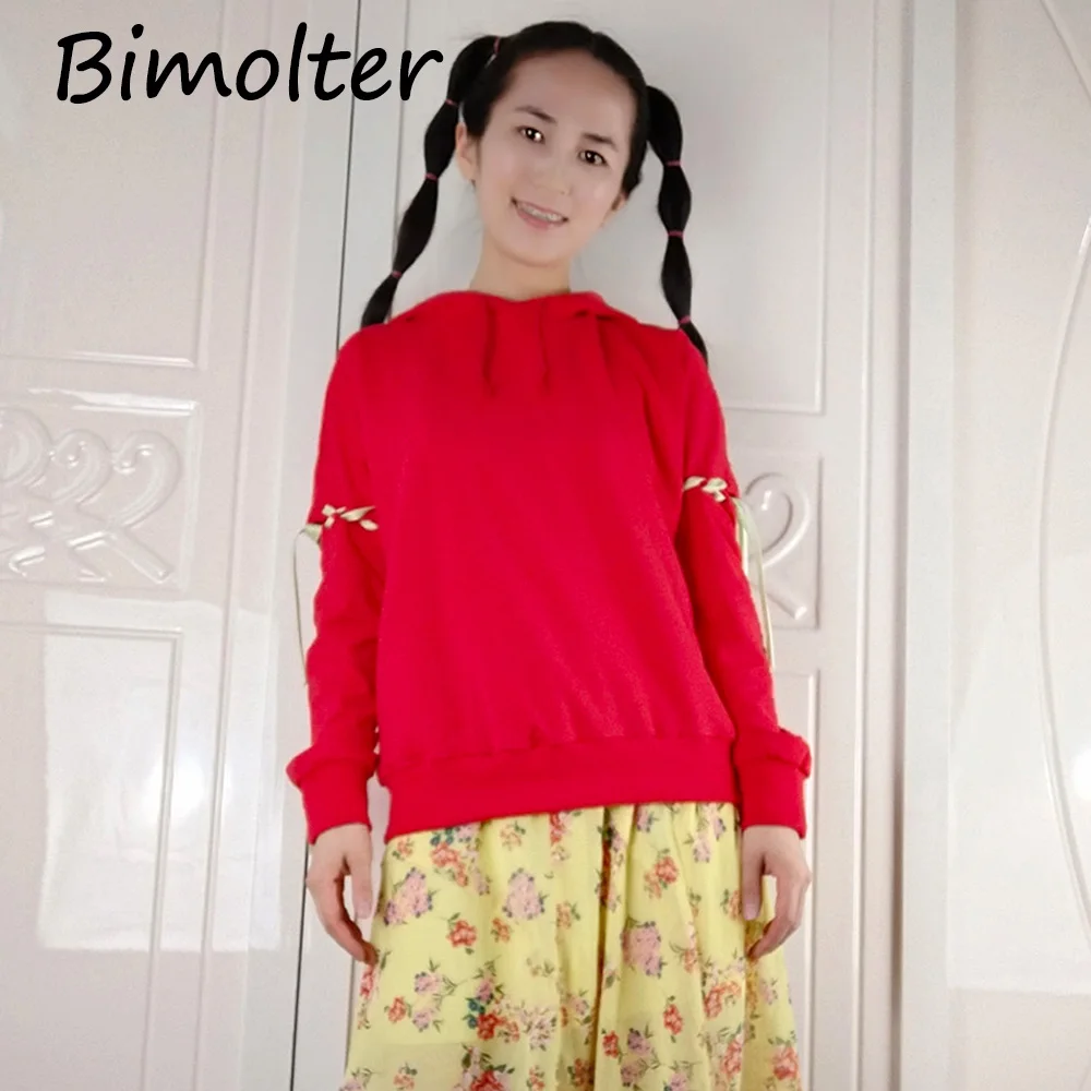 Bimolter Womens' Spring Autumn new two-piece plus Knitting Combed Cotton hoodies Red design Warm Sweatshirts TA009 | Женская одежда