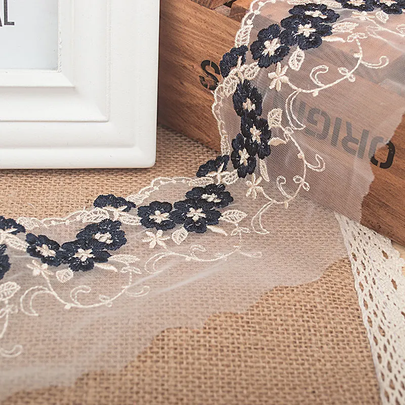 1Yard Width 8cm High Quality Embroidery Small Daisy Lace Embroidered Trim Retro Handmade Sewing