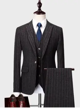 

Mens Notched Lapel 3 Piece Wedding Suit Striped Slim Fit Formal Casual Groom Tuxedos Single Breasted Jacket Blazer Evening Prom
