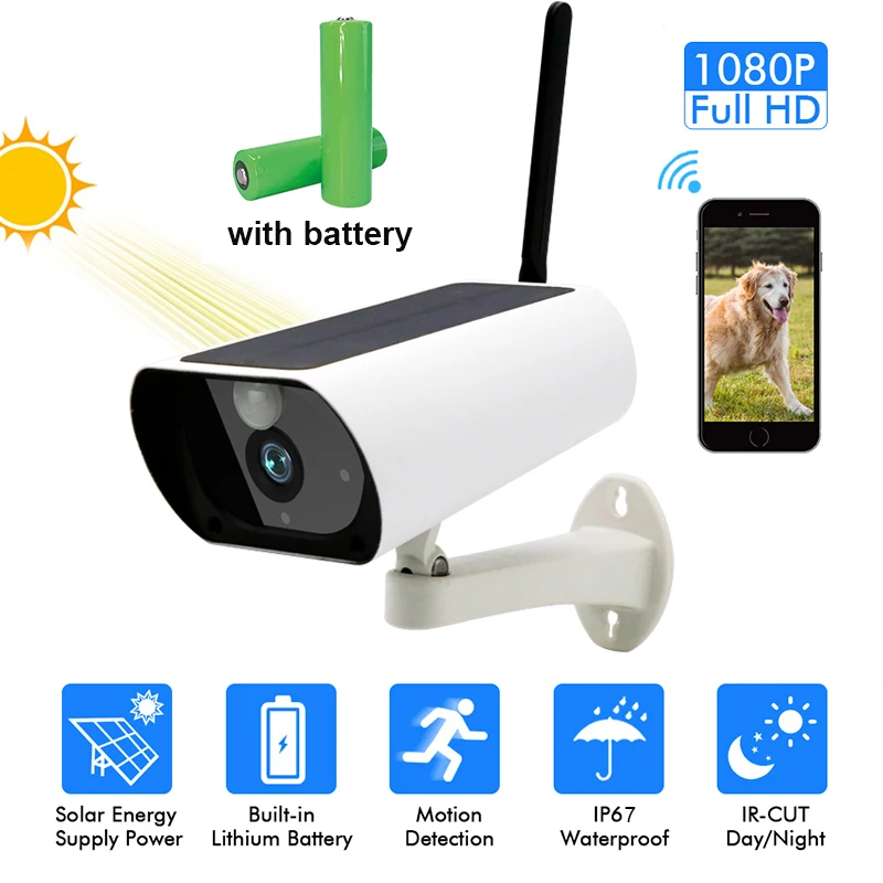

1080P HD Surveillance Cameras Waterproof Outdoor Security Solar Battery(include) Charge Camera WIFI Cameras Audio PIR Motion