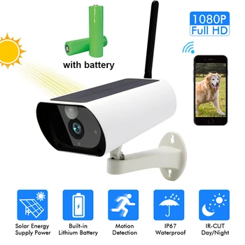 1080P HD Surveillance Cameras Waterproof Outdoor Security Solar Battery(include) Charge Camera WIFI Cameras Audio PIR Motion