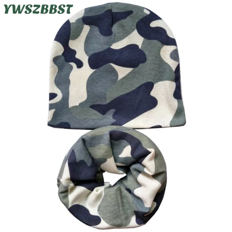 

Autumn Winter Cotton Baby Hat Camo Print Crochet Children Hats Boys Girls Skullies Beanies Cap Scarf Collar Kids Hat Scarf Set
