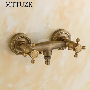 

MTTUZK antique brass washing machine faucet double handle double hole hot and cold mixer tap wall mounted basin faucet
