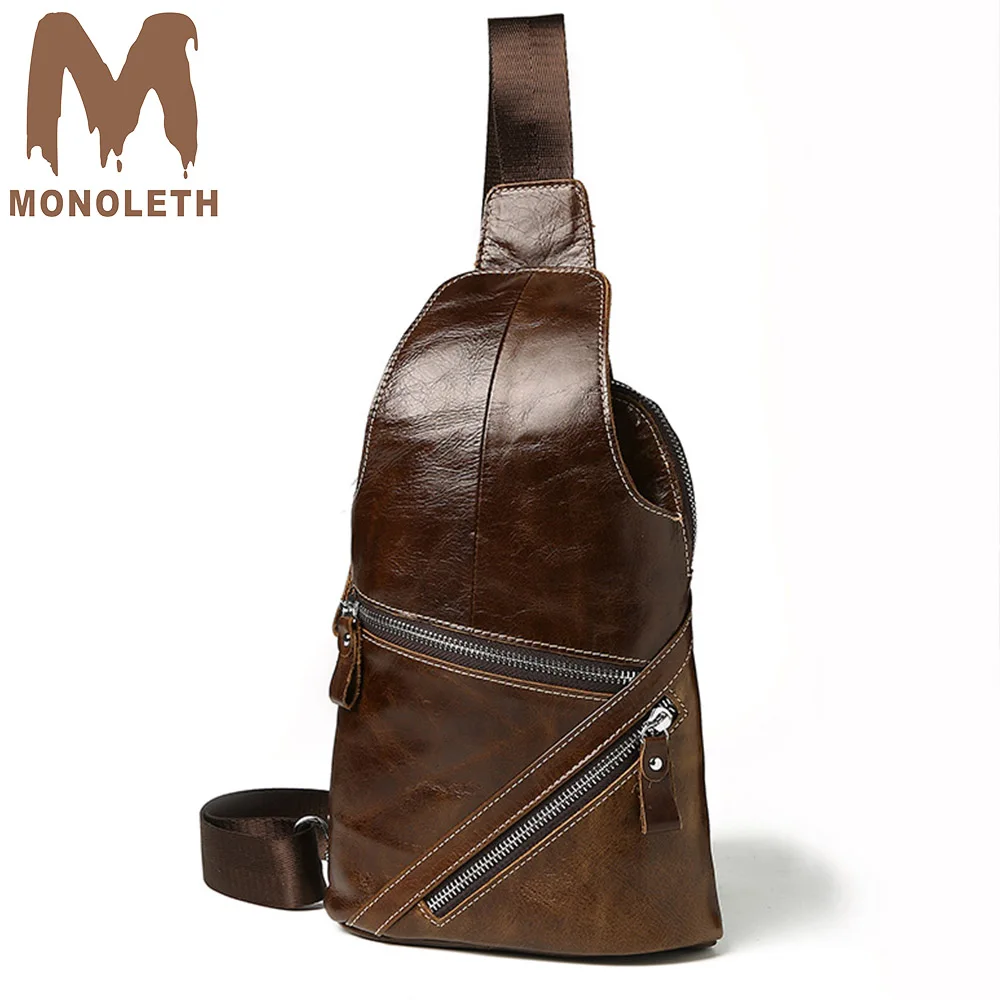 

MONOLETH 2018 new retro style men's chest bag first layer Genuine Leather Men's Bags Crossbody Bags for men shoulder bag 8892