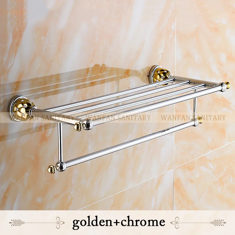 Gold and chrome Vidricshelds 2 яруса цельное Латунное золото вешалка для полотенец Полка для ванной держатель для полотенец Настенная вешалка Роскошный домашний декор вешалка для полотенец 5212 - Цвет: Gold and chrome