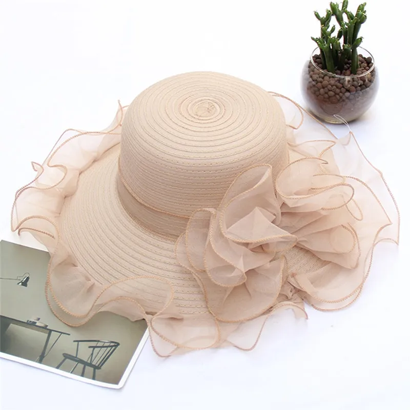 Imixlot محل أحدث مزاجه أنيقة قبعات صيفية للنساء واسعة حافة كشكش صافي الغزل قبعة الشمس شاطئ قبعات جميلة قبعة