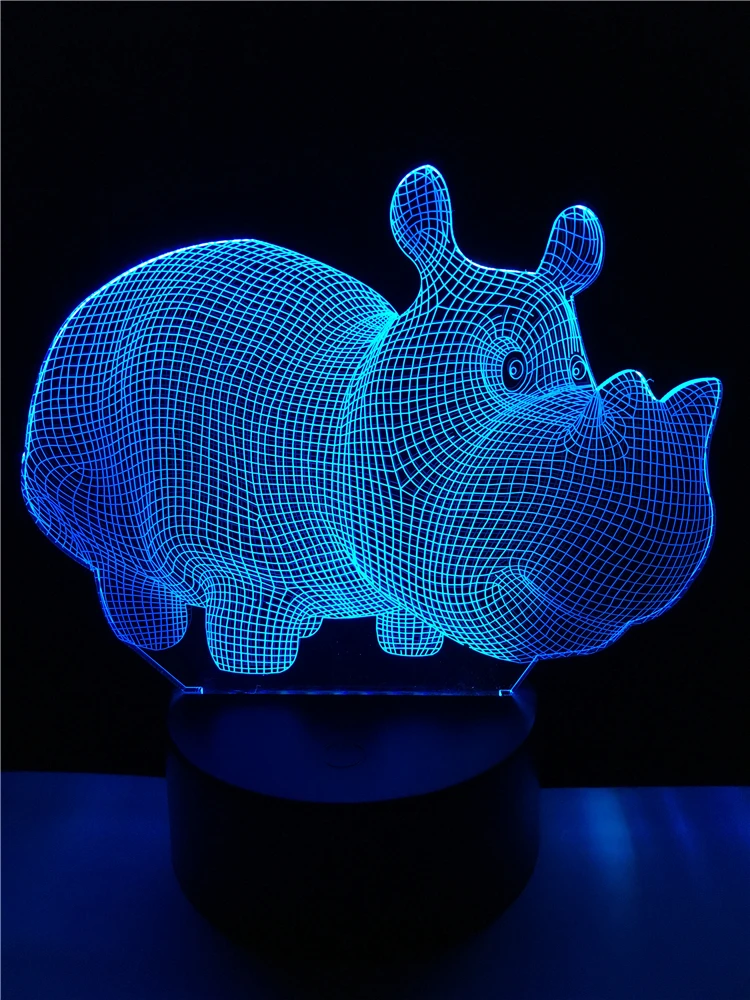 Новый Красочный молодой носорог 3D 7 цветов меняющаяся настольная лампа