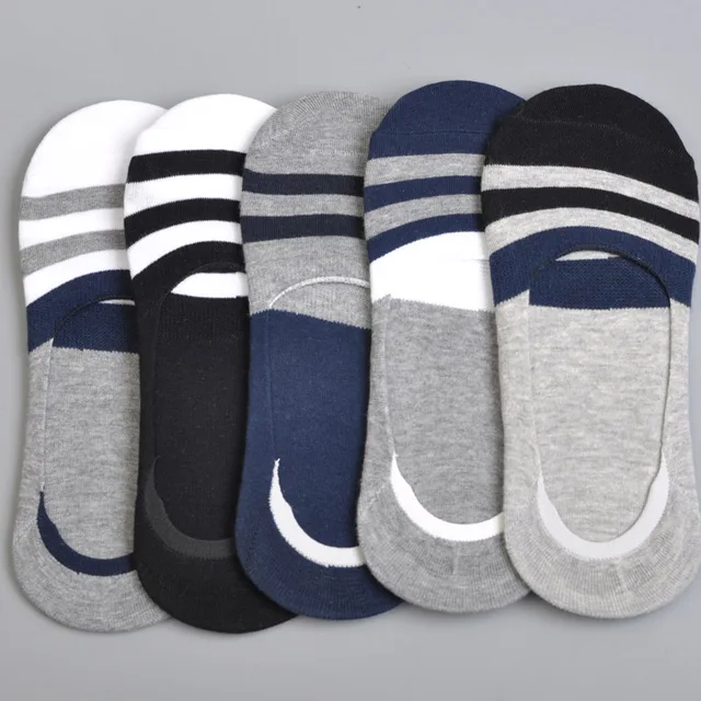 Men Cotton No Show Socks Stripe Anti Slip Slippers Comfortable