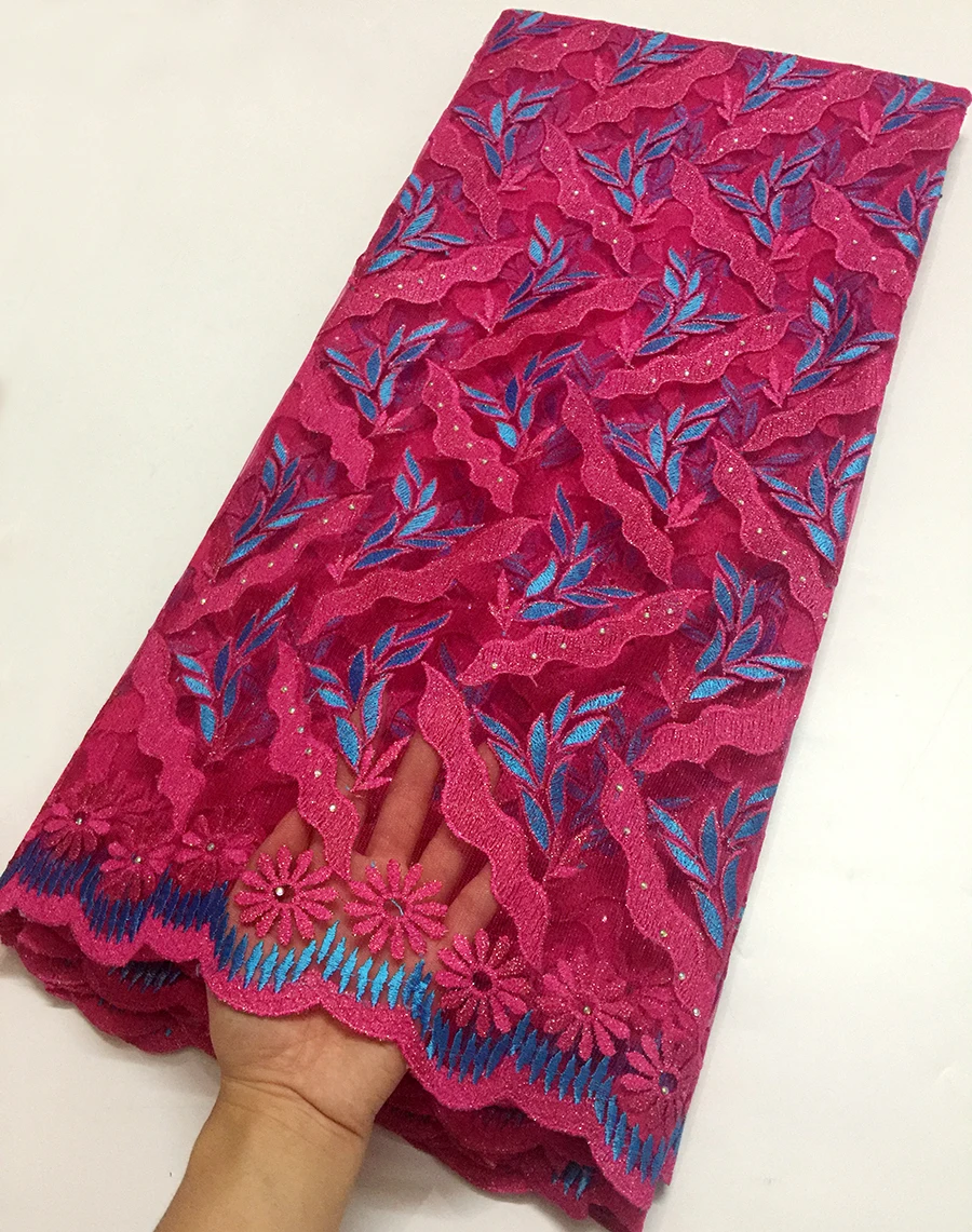 

African Lace Fabric Embroidered Stones African French Tulle Laces Fabric 2018 Fuchsia color African French Net Lace Fabrics