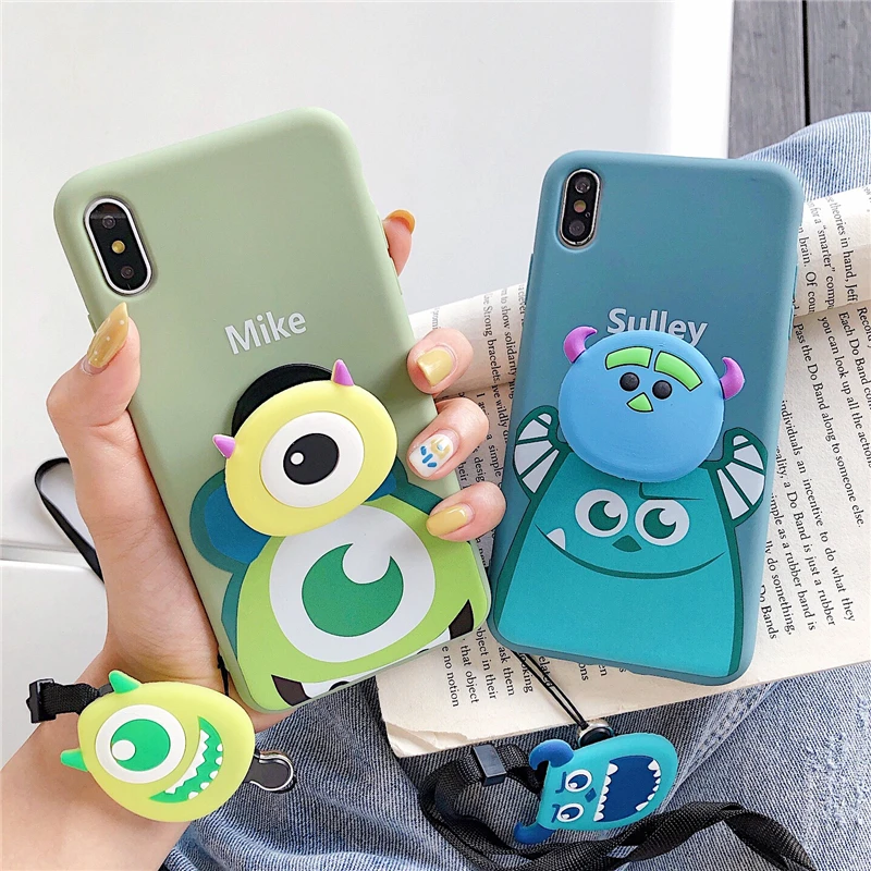 

Cartoon Monsters Mike Sulley Case For iPhone XS Max XR X 7 8 6 6S Plus Cute liquid Soft TPU Cover With bracket Lanyard Coque