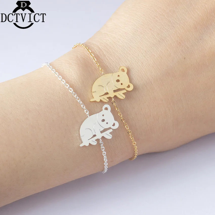 

10Pcs Cute Koala Bracelet Gold Chains Stainless Steel Woemn Men Bracelet Bangle Ethnic Jewelry Silver Animal Pulseras Mujer