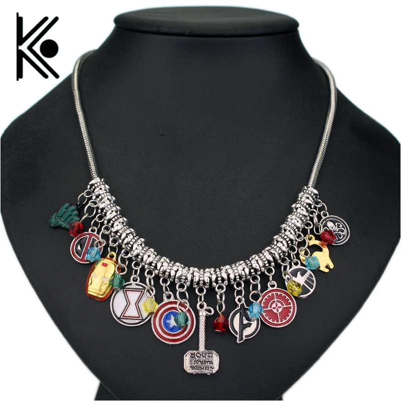 

Thor the dark world necklace vintage thor hammer necklace Captain America Iron man mask Super Hero Statement Deadpool Necklace
