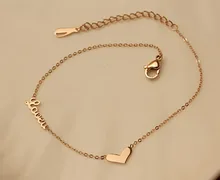 BFQ Fashion rose gold color heart anklets for women stainless steel LOVE letter anklets jewelry foot jewelry chaine cheville