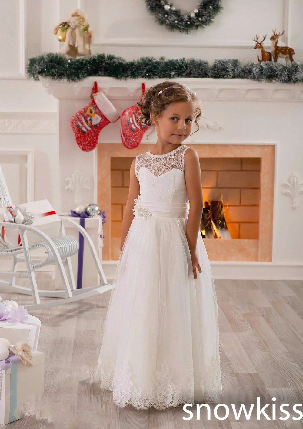 ivory lace and tulle flower girl dress