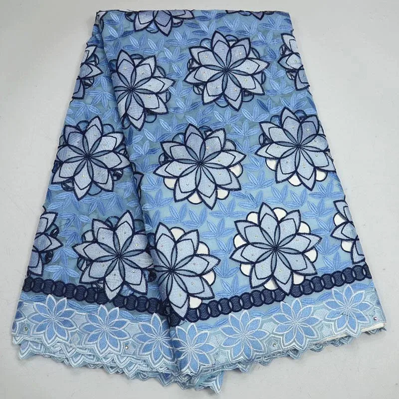 

New Arrive Blue French Swiss Voile Lace In Switzerland 5Yard/lot Cotton African Swiss Voile Lace For Dressing PSA26-3