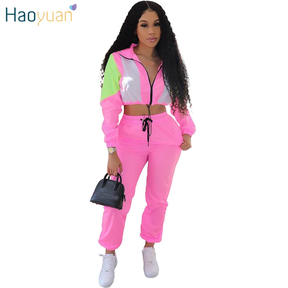 

HAOYUAN 2 Piece Set Women Tracksuit Long Sleeve Crop Top and Pant Sweat Suit Sexy Two Piece Outfits Casual Loose Matching Sets