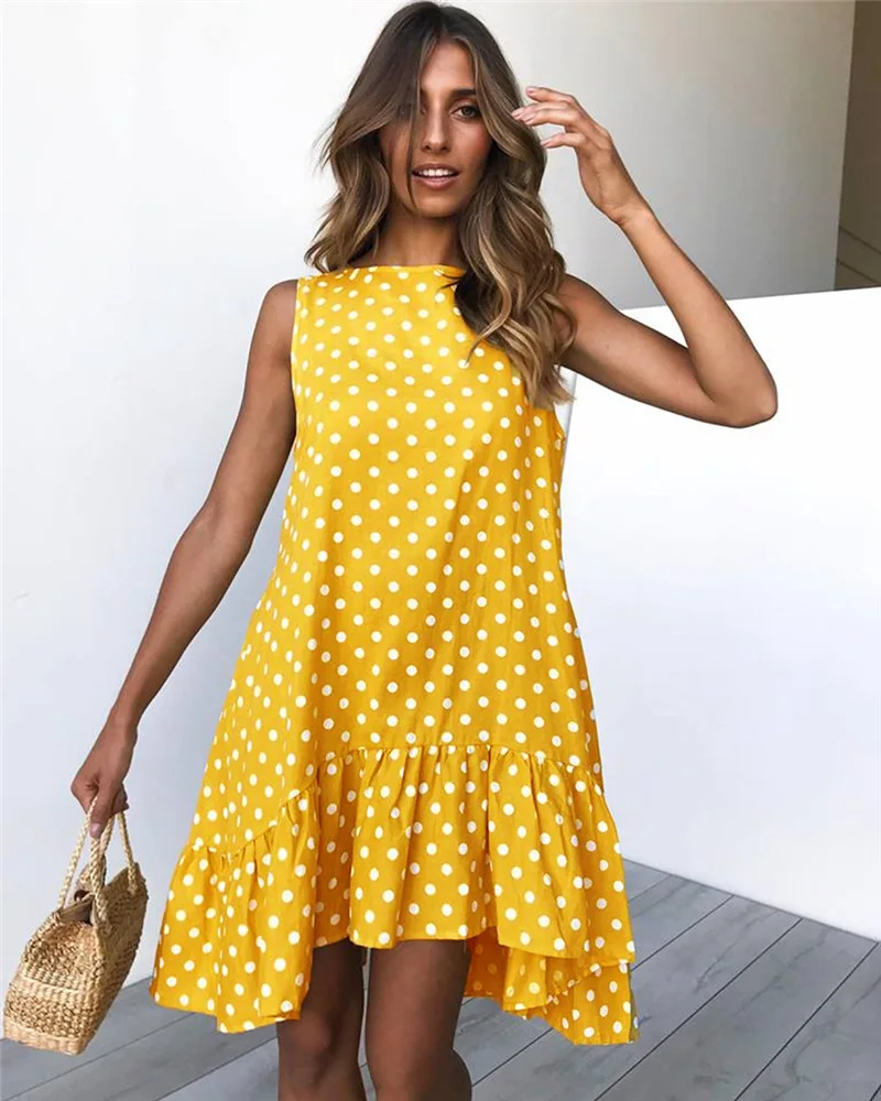 Summer Dress 2021 Women Ruffle Spring  Street Sexy Casual Slim Thin Beach Party O Neck Mini Polka Dot Dress Vestidos De Fiesta