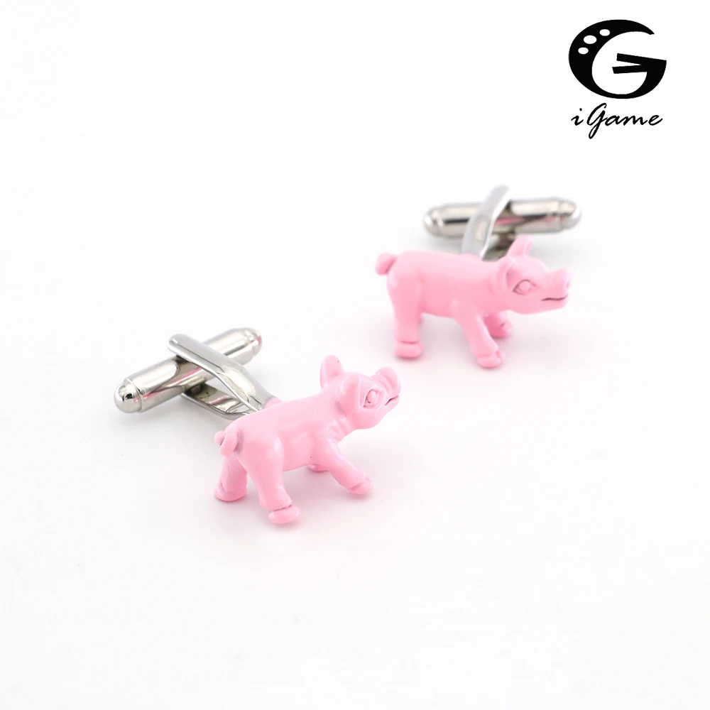 

iGame Piggy Cuff Links Cute Pink Color Pig Design Quality Brass Material Shirt Cuflinks For Men Free Shipping