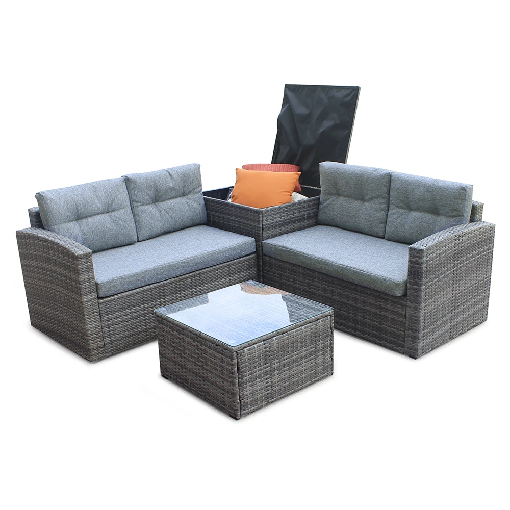 4pcs All Weather Wicker Outdoor Patio Rattan Sofa Outdoor Living Furniture Set With Small Coffee Table Loveseat Storage Box Garden Sofas Aliexpress