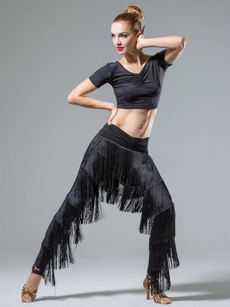 Женская Современная Танцевальная юбка для взрослых штаны с бахромой для латинских танцев новые брюки с бахромой латинский бальный танец танго платье брюки
