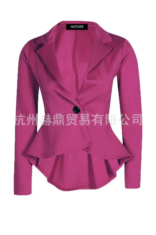 Womens Ladies Frill Shift Tailored Zip UP Long Sleeve Peplum Blazer Coat Jacket