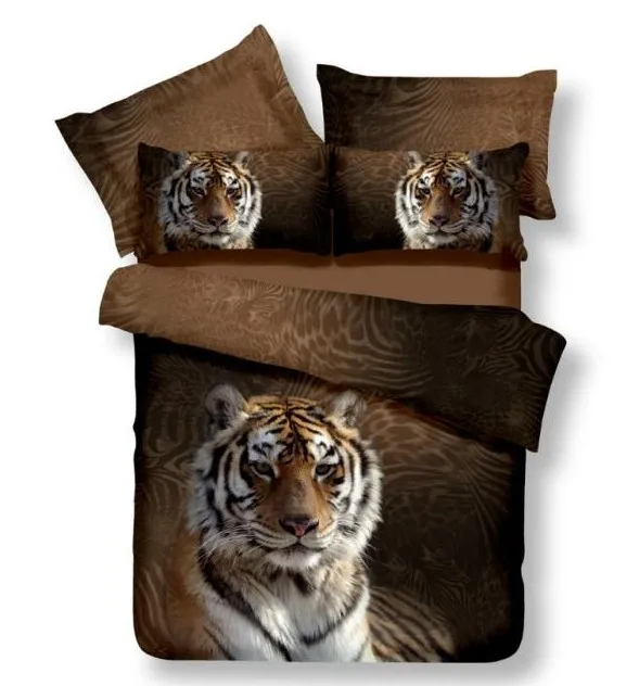 Tiger Bedding sets Queen size 3D 100 Cotton bed sheets spread bed in a