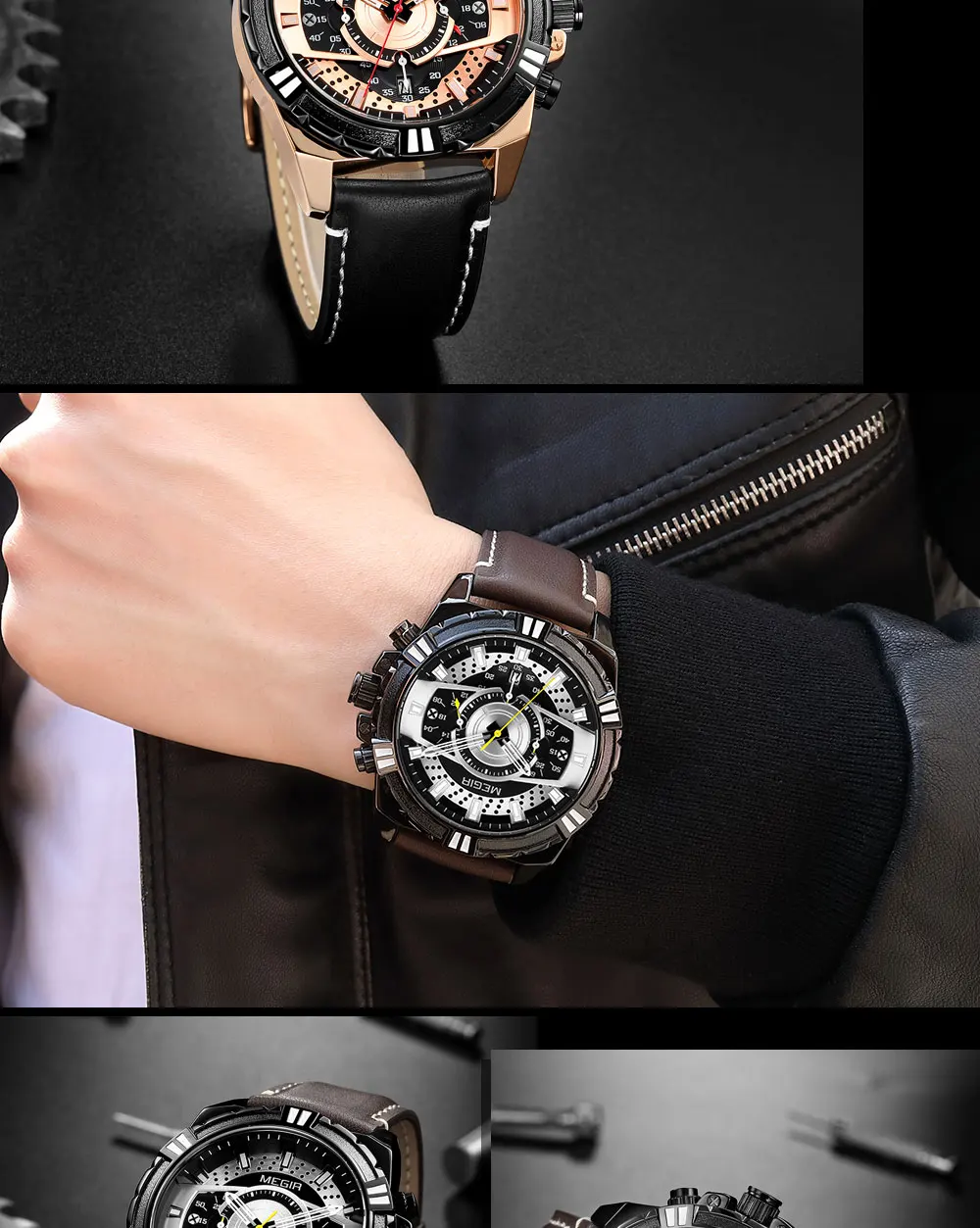 MEGIR Роскошные Брендовые мужские часы с хронографом, мужские водонепроницаемые спортивные военные кварцевые наручные часы с датой, мужские часы Montre Homme