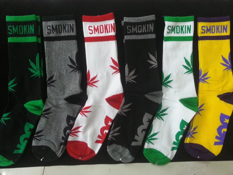 

Retail cotton Fashion leaf weed stay smoking summer thin style hiphop men Walking Socks 2pair/lot