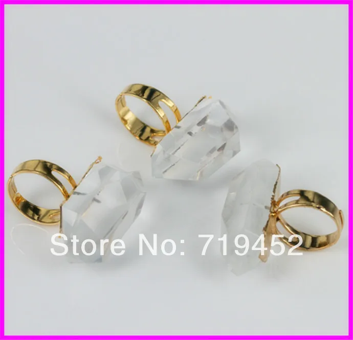 

New arrival! 5pcs of Gold 24 kt. Plated Wholesale Natural Clear Quartz Crystal Point Gem Stone Jewelry Ring New Design