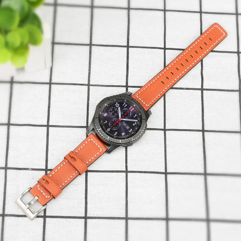 22 мм ремешок для часов Ретро ремешок из натуральной кожи для samsung galaxy watch 46 мм Шестерня S3 Frontier металлическая пряжка amazfit bip huewei часы - Цвет ремешка: orange B