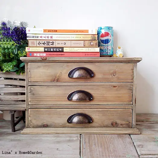 Online Shop 3 Drawers Tabletop Vintage Brown Handmade Solid Wood