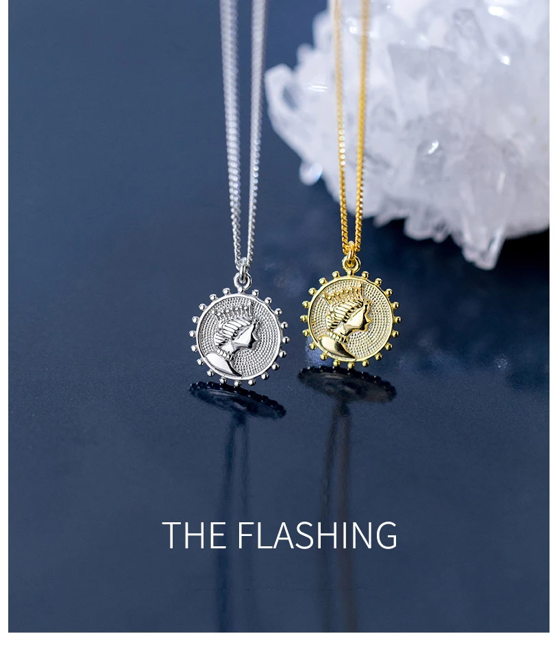 Sterling Silver Charm Queen Face Coin Necklace Gold Color Pendant For Women Korean New Fashion Minimalist Collar De Plata 925 (2)