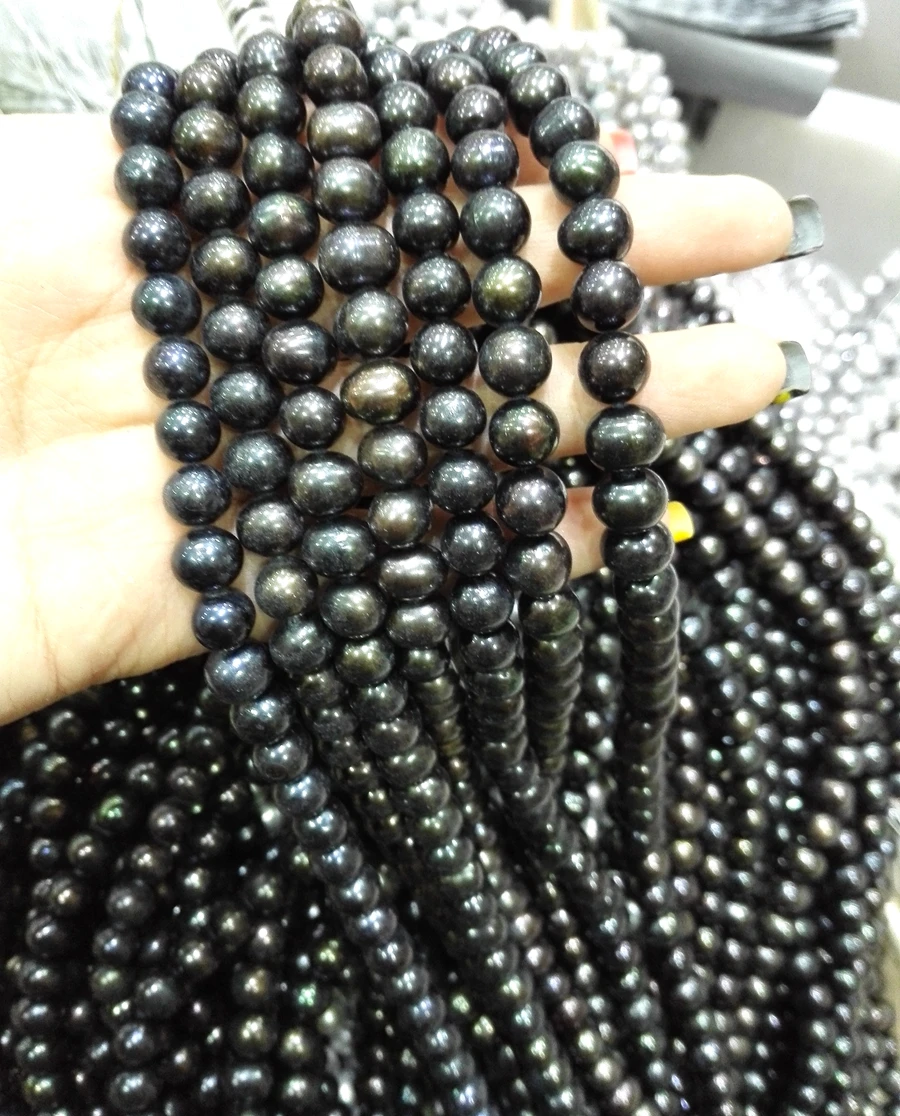 

One Strands Real Pearl Bead 8-9mm Bright Black Pearl Natural Freshwater Pearl loose beads 35cm / 15inch