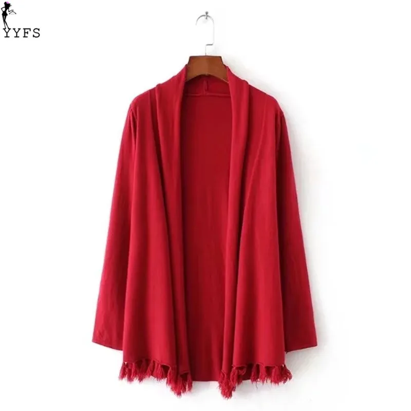YYFS 2017 Autumn New Women's Elegant Socialite Cashmere Tassel Cardigan Sweaters Solid Loose Casual Outwear Good Quality |