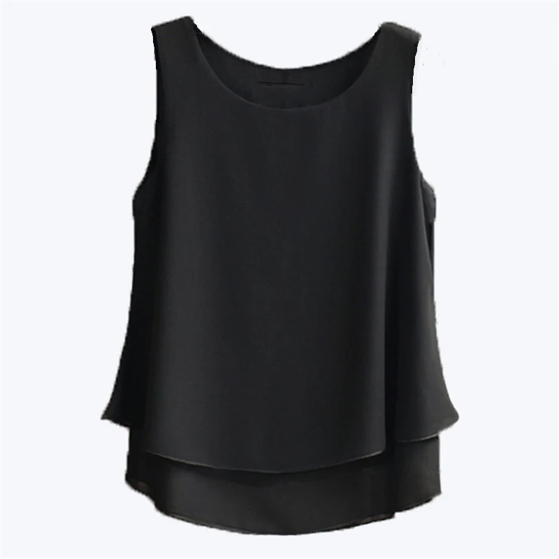 2017 New Brand Women Summer Chiffon Blouse Oversized S-5XL Sleeveless Casual Shirt Solid Color Double Cloth Tops