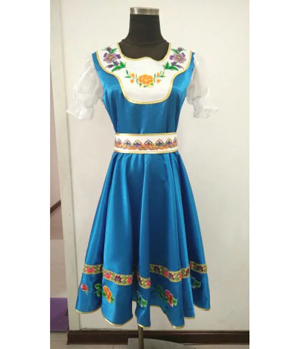 На заказ, русские народные танцевальные костюмы, платье для взрослых детей, традиционная русская одежда для выступлений, сценическая одежда, длинные платья - Цвет: Синий