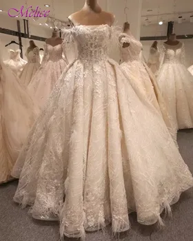 

Fmogl Glamorous Appliques Lace Ball Gown Wedding Dresses 2020 Boat Neck Robe De Mariage Princess Wedding Gown Vestido de Noiva