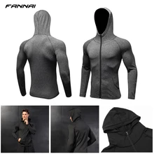 Новинка, спортивная куртка для бега, мужская с длинным рукавом, с капюшоном, облегающие толстовки на молнии, облегающие походные свитера, мужские куртки для тренировок в тренажерном зале