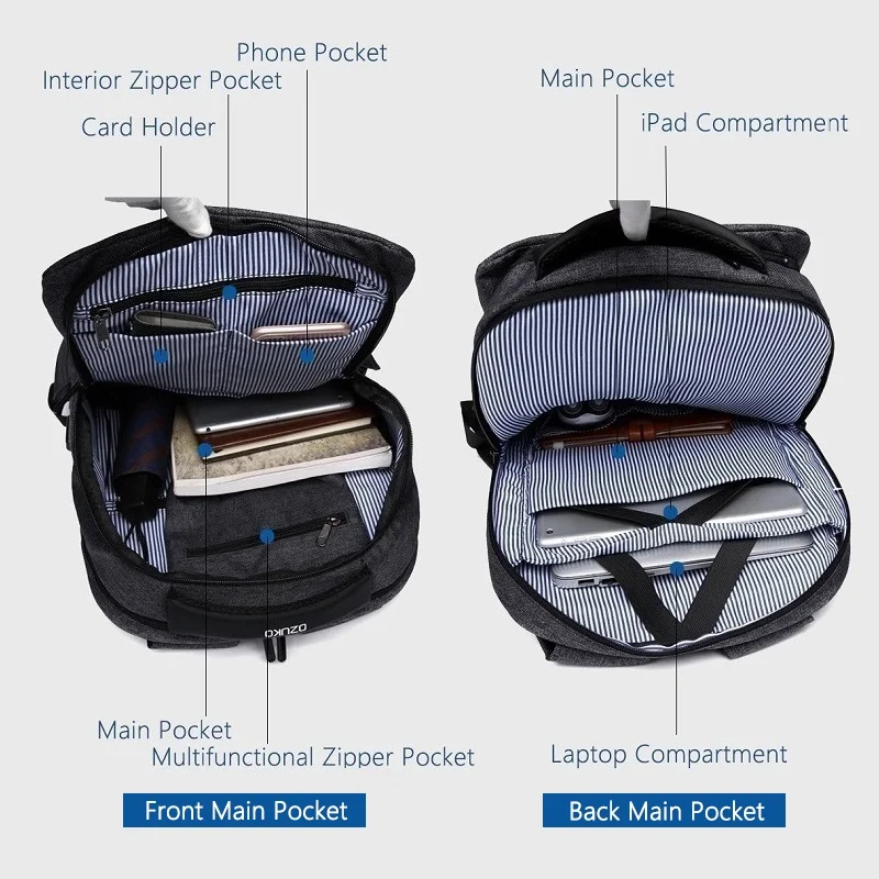  OZUKO New Men's 15.6 Inch Laptop Backpack USB Charging Male Backpacks Schoolbag for Teenager Waterp