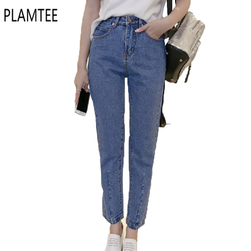 Taille haute Jeans Pour Femmes 2017 Bleu Denim Pantalon Mode Jeans femme Sauvage Jambe Pantalon Solide