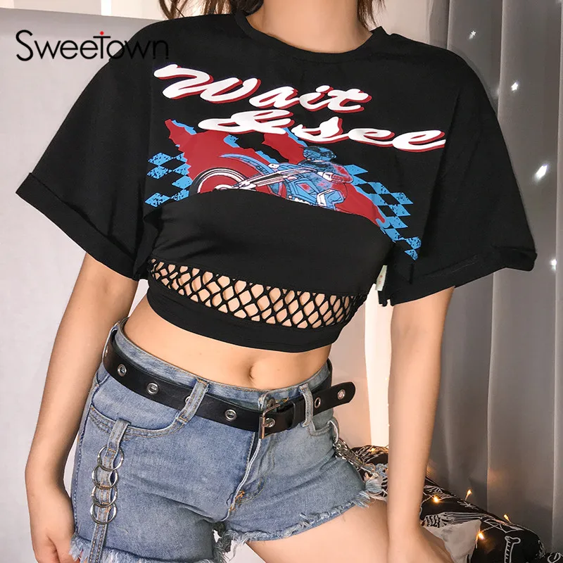 Черная футболка в байкерском и байкерском стиле больших размеров, уличная футболка в Корейском стиле с принтом, летняя футболка с коротким рукавом, женские топы