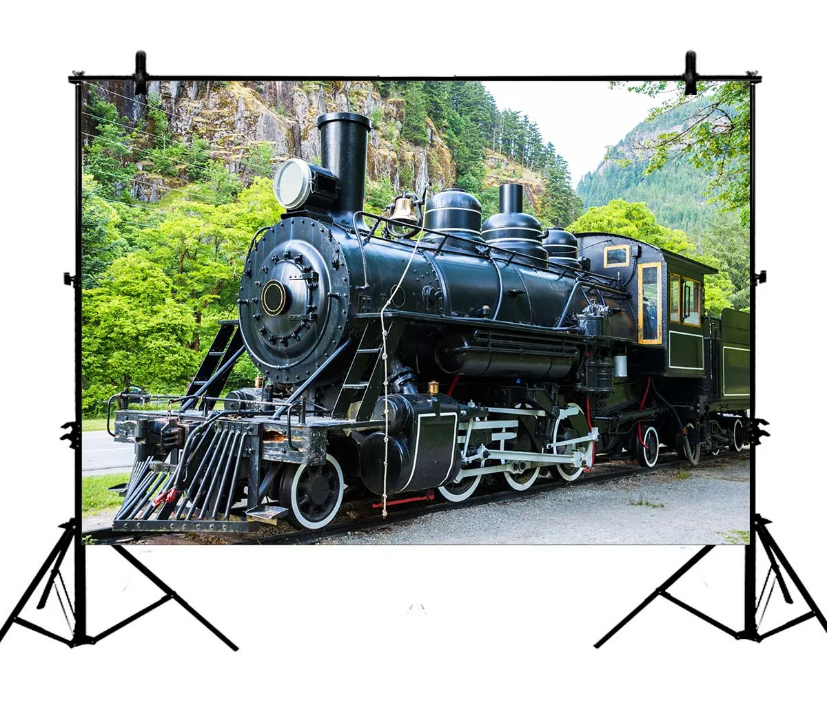 

5x7ft Steam Engine Locomotive Train Mountains Trees Railway Polyester Photo Background Portrait Backdrop