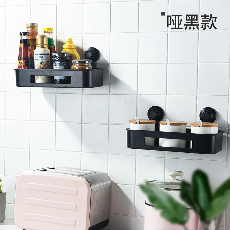 KLX High quality bathroom Vacuum Strong Suction cup shelf Kitchen Punch free No trace Spice rack home Storage makeup organizer - Цвет: Suction cup