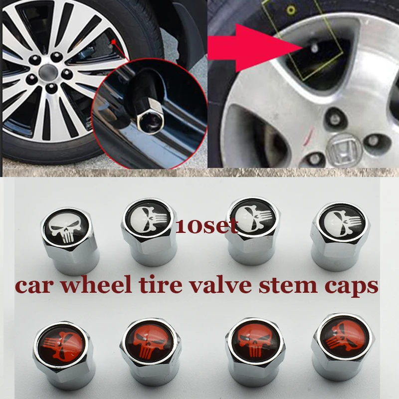 

6corners For punisher skull logo badge for For Bmw audi benz VW Porsche Toyota 10set car wheel tire valve stem cap metal