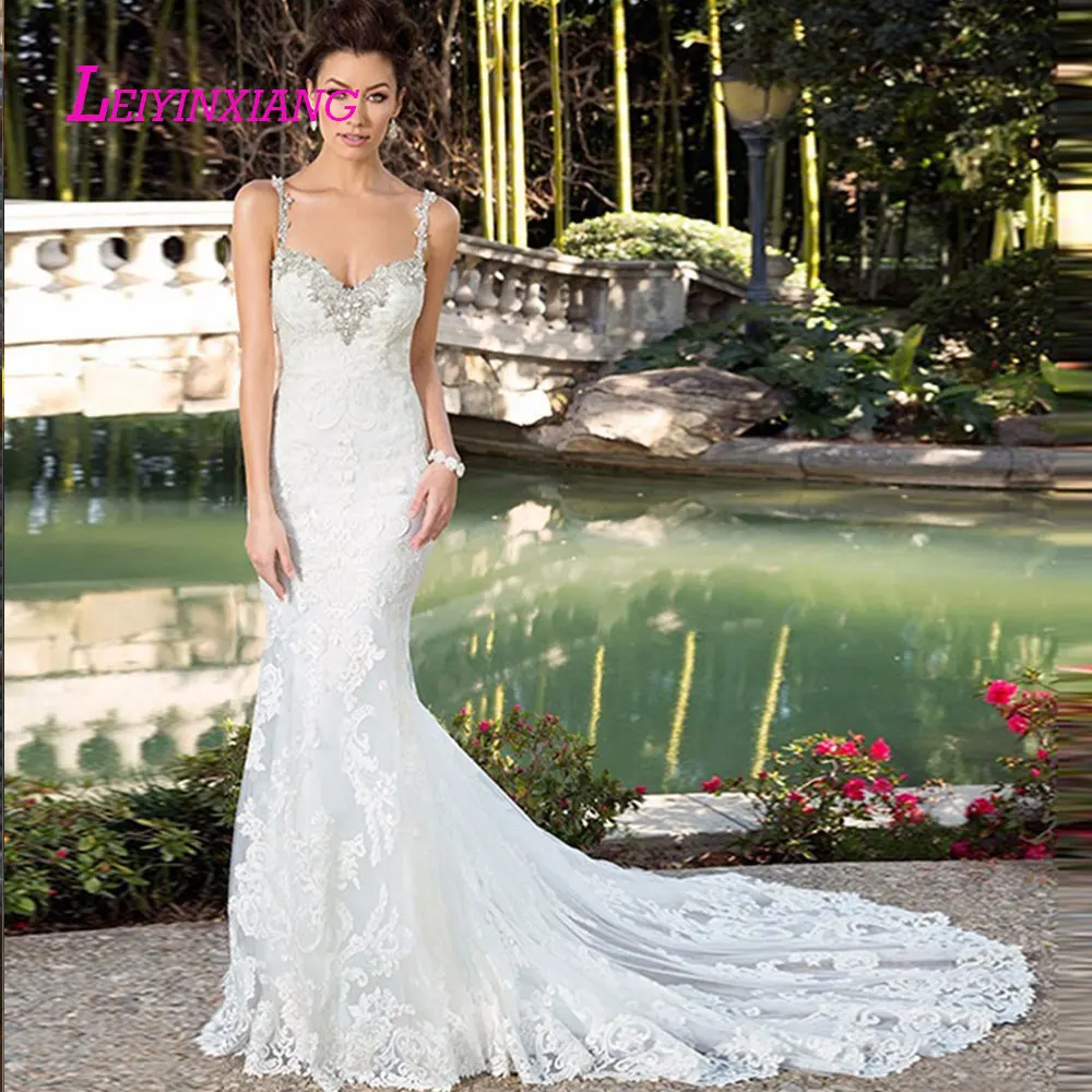 

LEIYINXIANG 2019 Bride Dress Wedding Dress Vestido De Noiva Sereia Robe Sexy Mermaid Backless Lace Appliques Elegant Sweetheart
