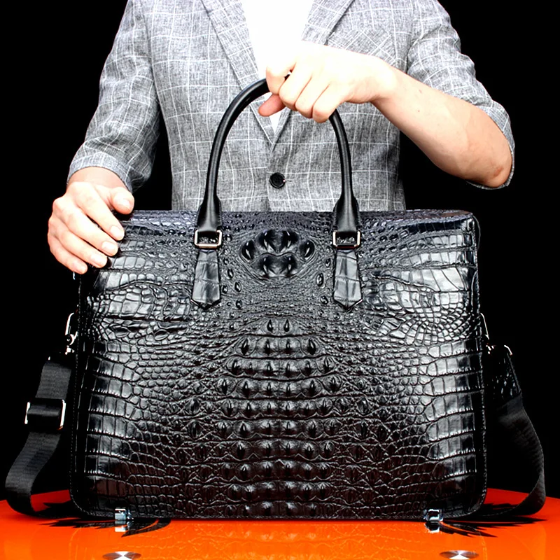 

High Quality Real 100% Crocodile Leather Men Handbags Fashion Brand Design Business Man Bag Vintage Satchels Bag Should Bag 2018