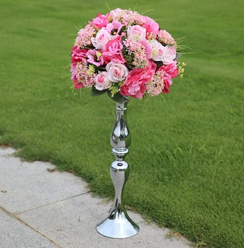 

10pcs/lot 47cm tall silver flower vase with 30cm diameter flower ball /wedding pillar /wedding centerpiece/wedding road lead
