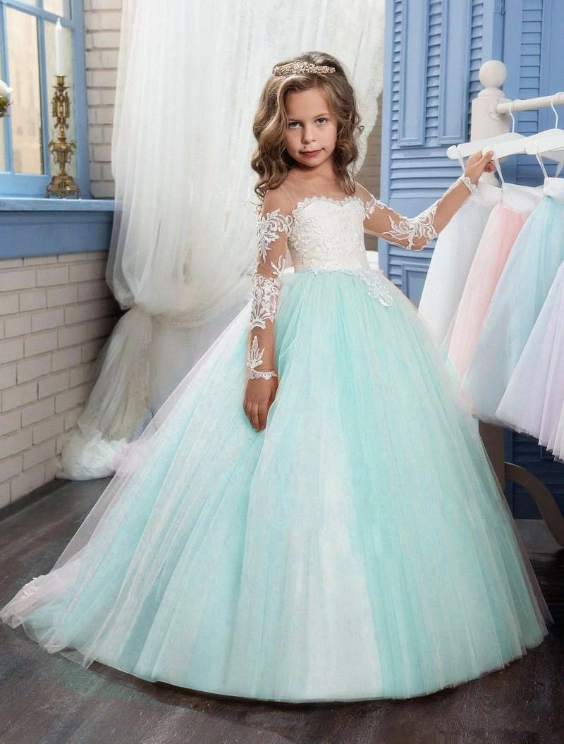 blue lace flower girl dress