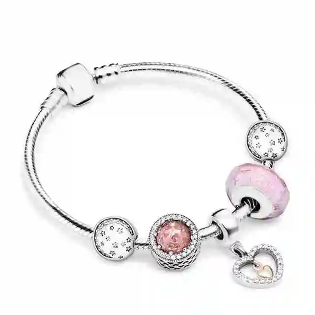 

SIEMTO 100% 925 Sterling Silver Brand New 1:1 Heart and Soul Telling The Whole Life Love Bracelet Set Charming Gift